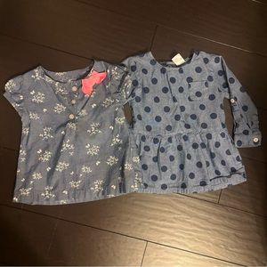 Carters chambray long sleeve polka dot & short sleeve floral print shirts 18M